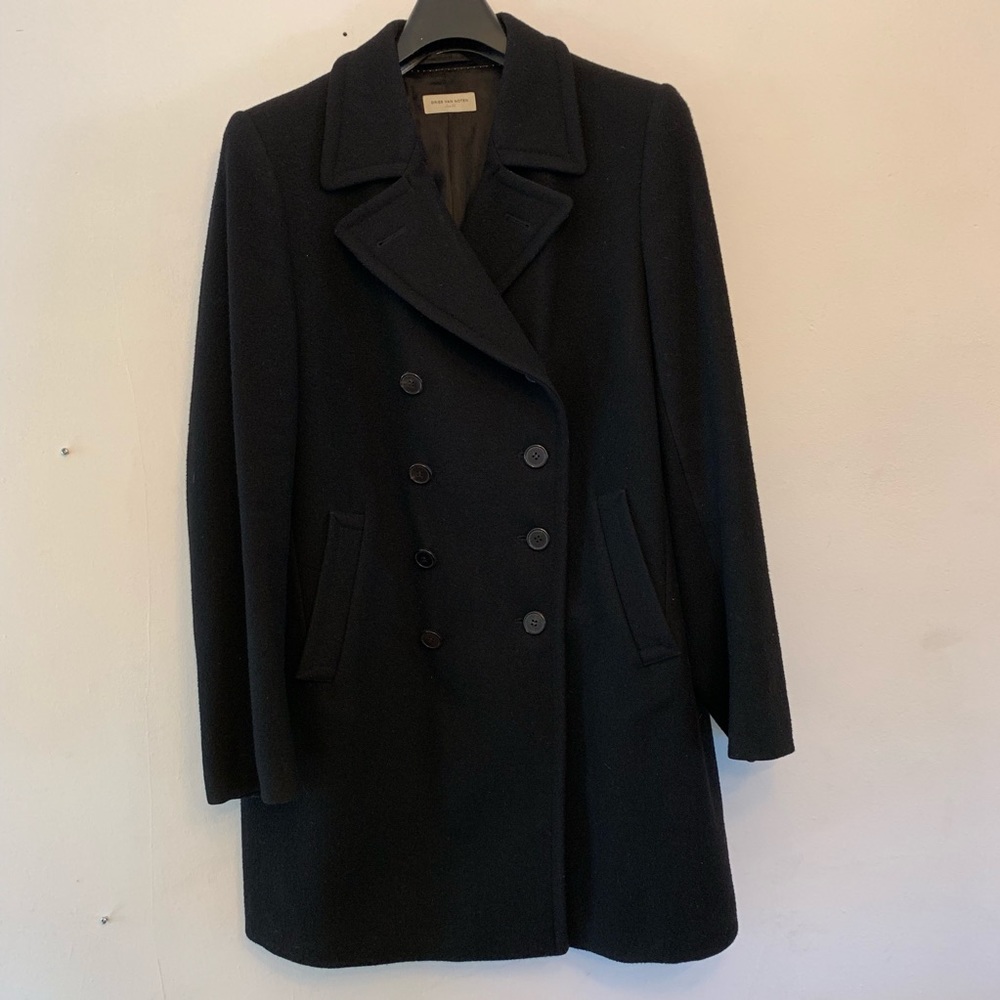 Dries Van Noten Men’s wool black peacoat Large